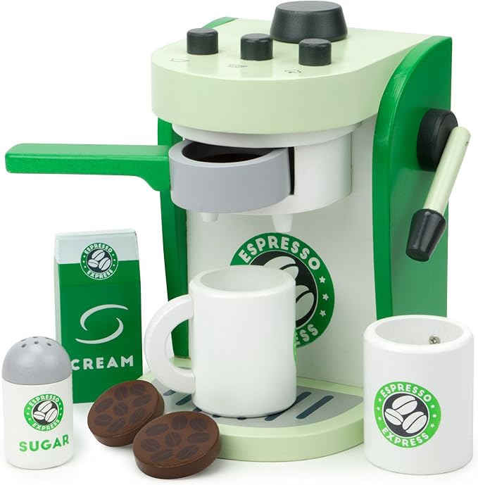 Imagination Generation Espresso Express Coffee Maker Playset, with 2 Cups, 2 Pods, 1 Portafilter, 1 Coffee Maker, Cream & Sugar (8 Pcs)