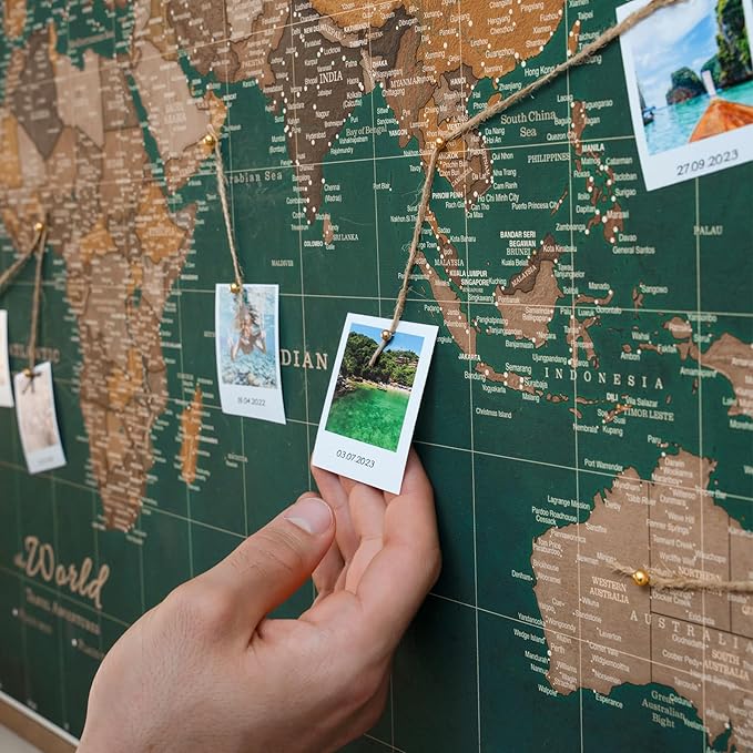 Canvas World Map with Cork Pin Board - English Lettering - Decorative Wall Decoration for All Rooms - Canvas Pictures with World Map Motif (70x50 cm, Pattern 4)