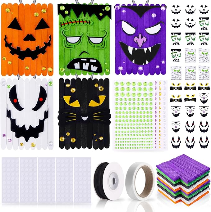 NRWRTY 25 Sets Halloween Crafts Kits,Arts and Crafts with DIY Ghost Pumpkin Felt Stickers Craft Sticks for Halloween Party Favors