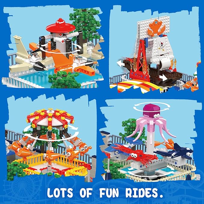 Mould King Large Amusement Park Building Set, DIY Eight-Major Electric Model Kits Include Ferris Wheel, Carousel, etc, Modular Design, Collectible Home Decoration for Teens, Adults(5220 Pcs)