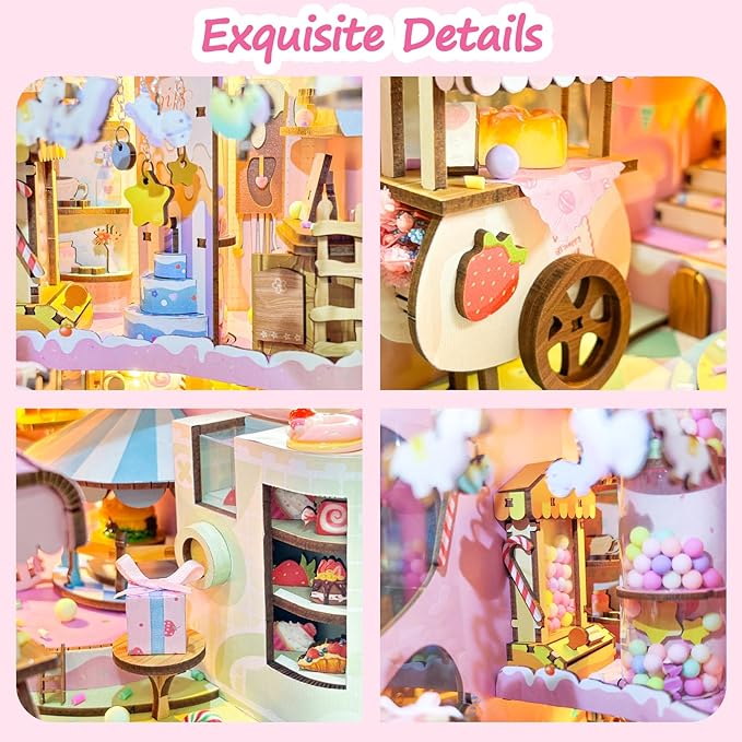 DIY Book Nook Kit,Miniature Candy House Kit for Adults,Booknook Dollhouse Kit Bookshelf Decor Tiny House Kit,3D Wooden Puzzle with LED Dust Proof,Diorama Crafts Birthday Gifts Girlfriend Valentine's
