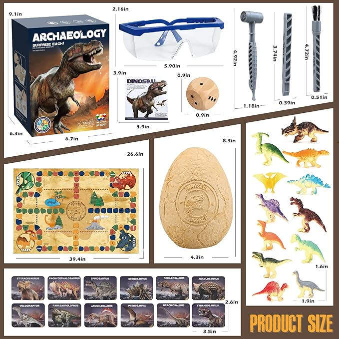 Jumbo Dino Egg Dig Kit, Dinosaur Toys for Kids 5-7, Dinosaur Eggs with 12 Dinosaurs inside, Dino Toy Outdoor Gift with Dinosaur Card, Dinosaur Egg Excavation for Kids Boys Girls Gift 6 and up year old
