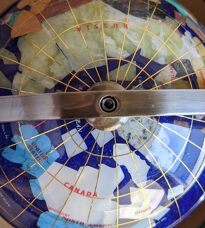 Unique Art 10-Inch Tall Table Top Blue Crystallite Ocean Gemstone World Globe with Silver Tripod Stand (BLUE CRYSTALLITE)