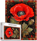 Red Poppy Flower Jigsaw Puzzle 1000 Pieces Puzzles for Adults,Celtic Background Jigsaw Puzzles for Challenging Family Activity Games DIY Craft Colorful Puzzle for Home Decor Gifts 27" x 20"