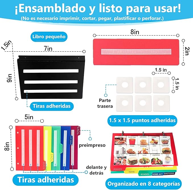 Visual Communication Book,162 ASD Photo Picture Cards: Autism Language Vocabulary, Speech Articulation Therapy, ADHD & Aprexia Learning (Spanish Laminate Real Photo Book, Small)