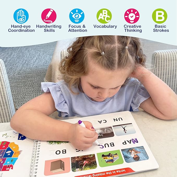 BenBen Preschool Learning Activities, 52 Pages, Tracing Books for Kids Ages 3-5, Kindergarten Workbooks, Toddler Writing Practice, Pre K Busy Book Educational Toys, Autism Learning Materials