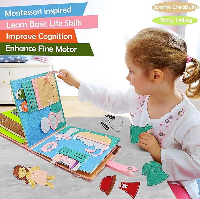 Montessori Busy Book for Toddlers 3-5 Quiet Book Activity Learning Travel Toys for Toddlers Ages 3-5-7 Girls Gift