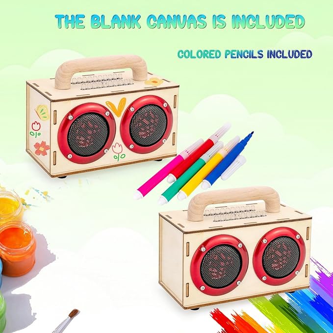 DIY Bluetooth Speaker Kit with LED Lights & Colored Pencils - STEM Building Science Kit for Kids Ages 8-14, Electronic Engineering Project Kit, Creative Gift for Teen Boys & Girls Age 9 10 11 12 16