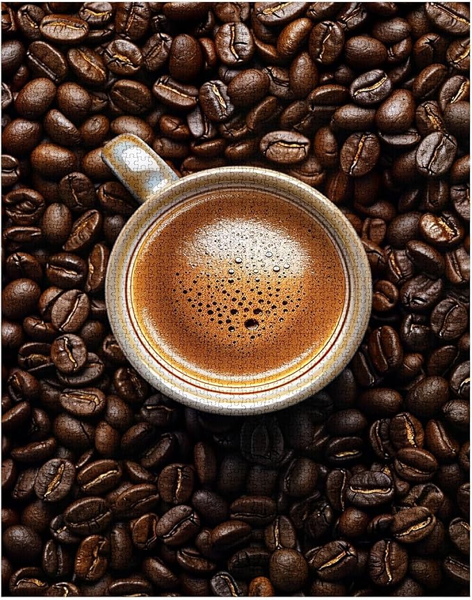Tucocoo Espresso Coffee Mug Jigsaw Puzzles for Adults 1000 Pieces, Coffee Beans Background Art Jigsaw Puzzle Brown DIY Puzzles for Home Decoration Gifts, Family Puzzle Perfect for Game Nights