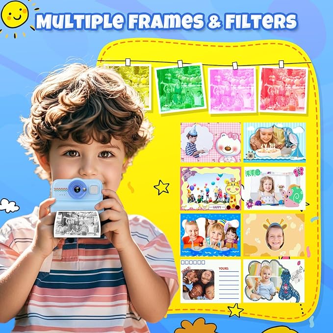 Kids Instant Print Camera - 1080P HD, 3 Rolls Paper & 32GB Card, Ideal Gift for Boys & Girls Age 3-14 (Blue)