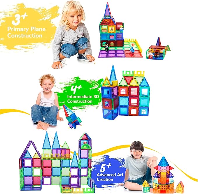 Magnetic Tiles & Blocks | Fun Montessori Toys for Kids | Build, Learn & Explore STEM | Creative Educational Magnetic Blocks for Boys & Girls Ages 3+ | Safe & Durable