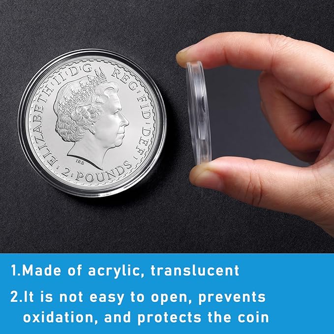 20 Pcs 39mm Acrylic Coin Holder for Silver Dollar, Coin Protector Case for 1oz Silver Britannia, Silver Buffalo's and Silver Somalian African Elephant, Coin Collector Box