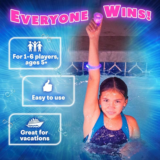 Dive Diamonds – Diving Toys and Light Up Pool Toys for Kids | Ages 4-8+, 1-8 Players | Glow in the Dark Pool Toys, Light Up Dive Toys | Swim Toys | Pool Diving Toys | Bright, Easy Grip, 100% Reusable