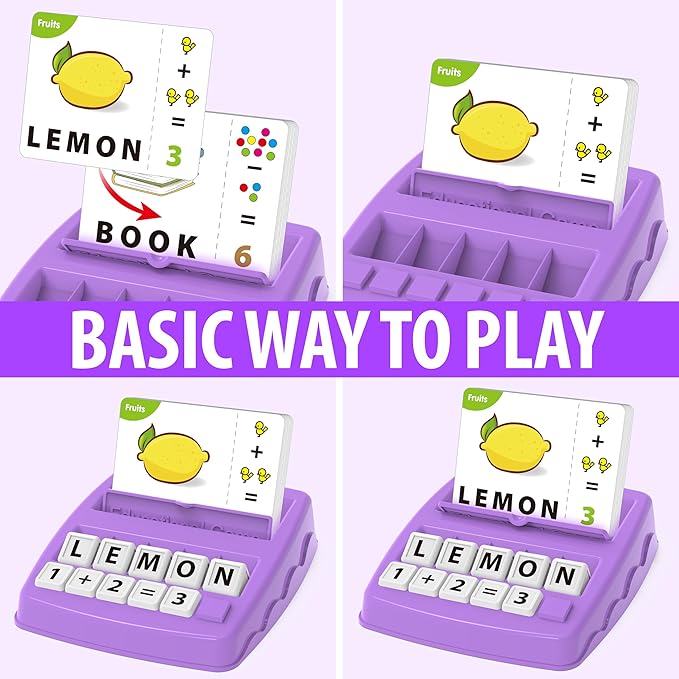 Matching Letter Games,Learning Educational Toys 2 in 1, Numerical Equality Games,Alphabet Spelling Reading Flash Cards,Early Education Gift Toys for 3,4,5,6,7 Year Olds (Purple)