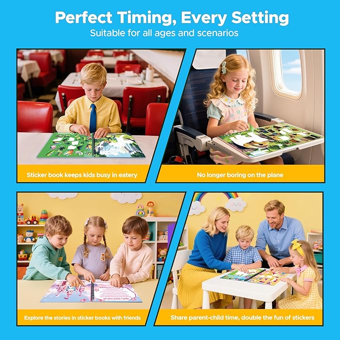 4PCS Paint by Number Sticker Book Travel Activities Toys for Girls Boys Kids Ages 4-10 Road Trip & Airplane & Long Car Rides, Birthday Present, Preschool Classroom Party Gifts