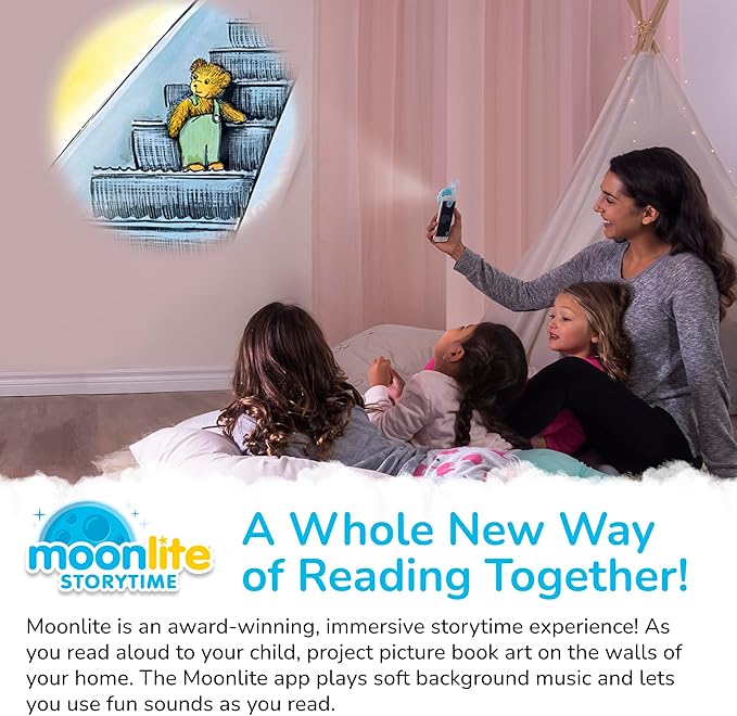 Moonlite Storytime Mini Projector with 10 Classic Storytime Stories, A Magical Way to Read Together, Digital Storybooks, Fun Sound Effects, Learning Gifts for Kids Ages 1 and Up