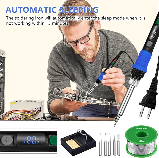 Soldering Iron Kit, 90W LED Digital Solder Iron Kit with Ceramic Heater, 110V Welding Tools with Smart Temperature Control, Auto Sleep, Temp Calibration, C/F, Accurate 176℉-896℉