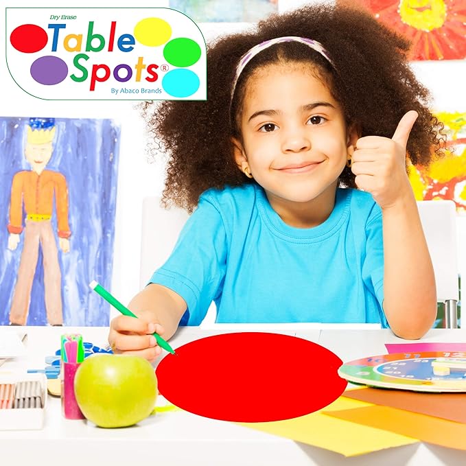 New Larger Size! | The Original Table Spots for Teachers | No Staining, No Shadowing, Complete Erase! Dry Erase, 10 Pack Multicolor Circles, Wall Stickers, Decals