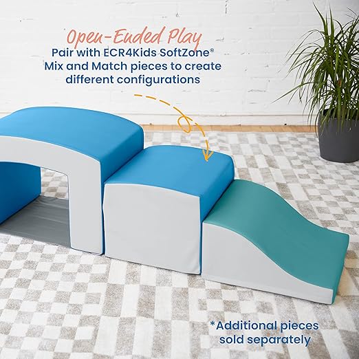 ECR4Kids SoftZone Junior Mix n' Match Tunnel and Bump, Beginner Playset, French Blue