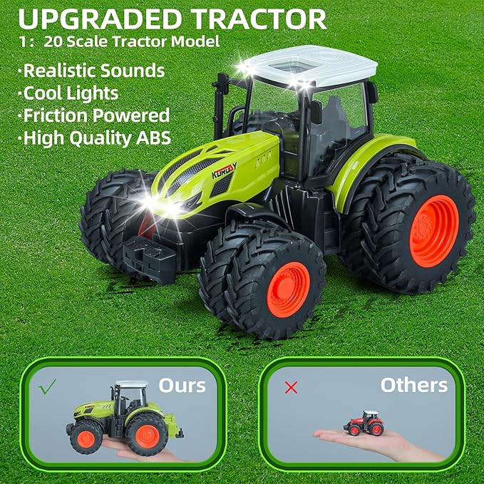 46Pcs Farm Toys, Tractor Toy w/Lights & Sound, Animals Toys for 3 4 5 6 7 8+ Year Old Toddler Girls Boys Kid, Figures Farmer Vehicle Truck Fence Playset Educational Learning Toys