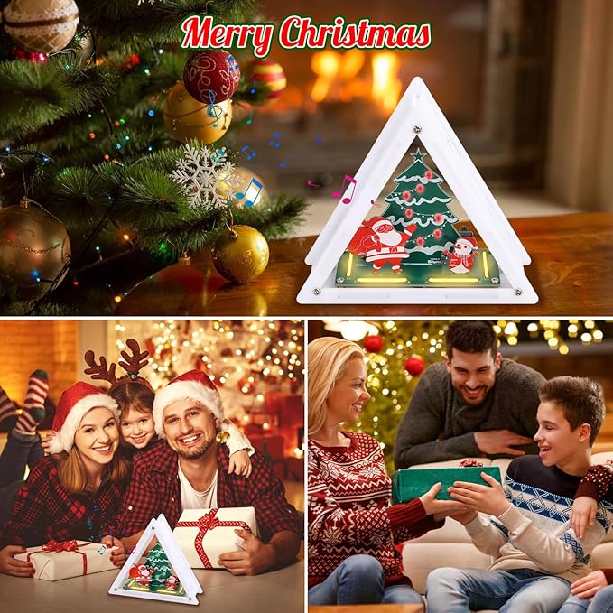 Christmas Soldering Project, Christmas Tree Soldering Kit With Triangular Acrylic Shell DIY LED Xmas Tree Santa Claus Snowman With Music Electronics Kit for Decoration Creative Present