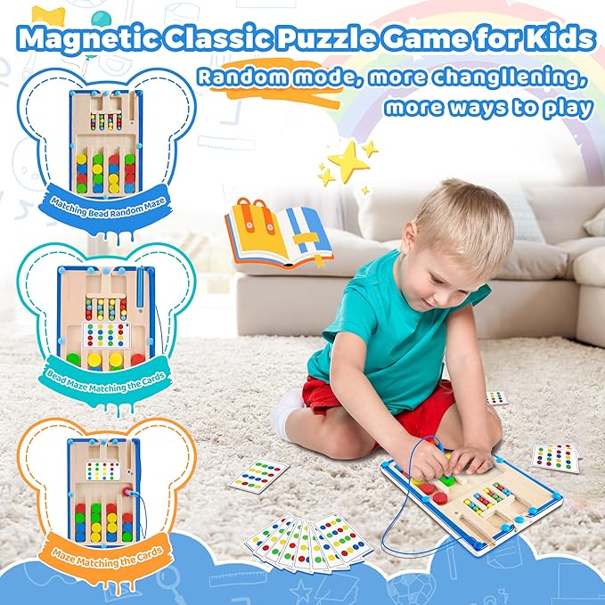 FCSONU Kids Magnetic Color Matching Puzzle Board Toys, Toddler Montessori Toys for 3 4 5 6 Years Old Boy Girls Birthday Gifts, Wooden Sensory Autistic Puzzle Maze Game Age 3-6, Preschool Activities
