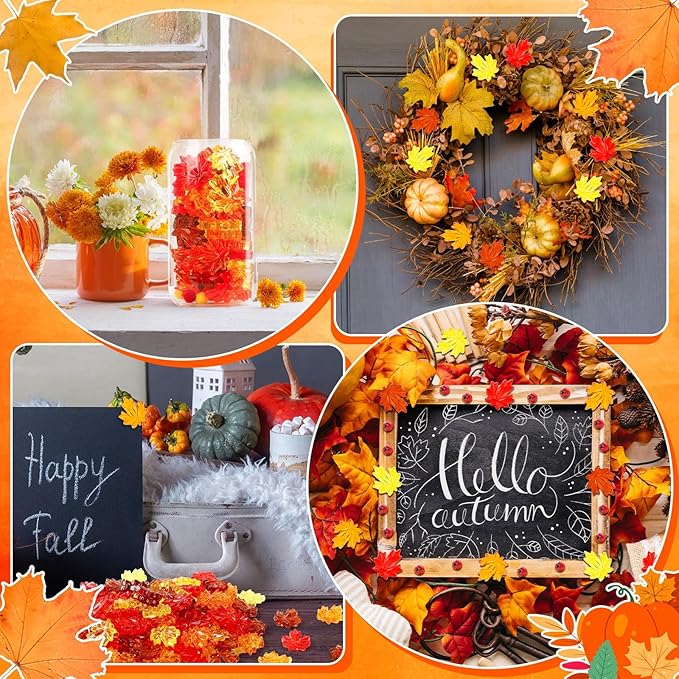 120Pcs Fall Thanksgiving Ornaments, Maple Leaves Vase Filler Acrylic Crystals Gems Table Scatters for Fall Autumn Thanksgiving Halloween Decoration Party Favors Craft Supplies