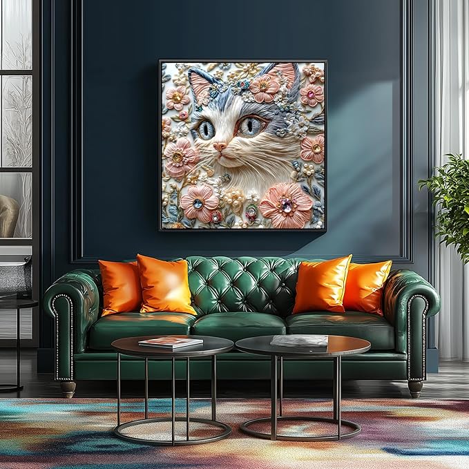 500 Piece Puzzles for Adults | Cats & Flowers Crystal Diamond Art Design | Challenging Jigsaw Puzzle | 20x20 Inches | Unique Gift, Stress Relief & Family Game Night