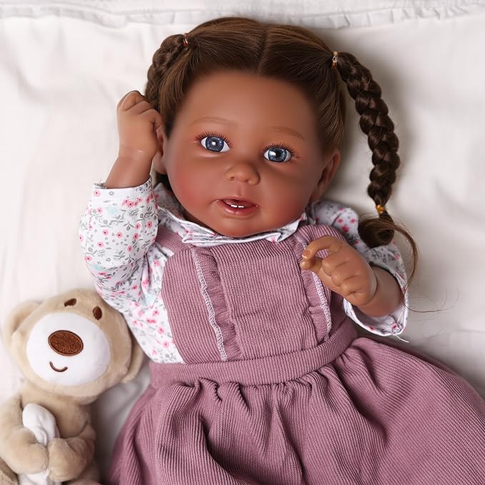 BABESIDE Reborn Baby Dolls Black, 20 Inch Realistic Black Girl Newborn Real Life Baby Girl Lifelike Dolls Soft Vinyl & Cloth Body with Feeding Kit Gift Box for Kids Ages 3+