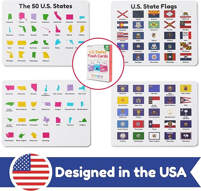 U.S. States Flash Cards for Kids | 50 State Geography Cards with Capitals, Flags, State Birds & More | Educational Flashcards for Learning U.S. History & Facts | Ages 4, 5, 6,7, 8, 9, 10