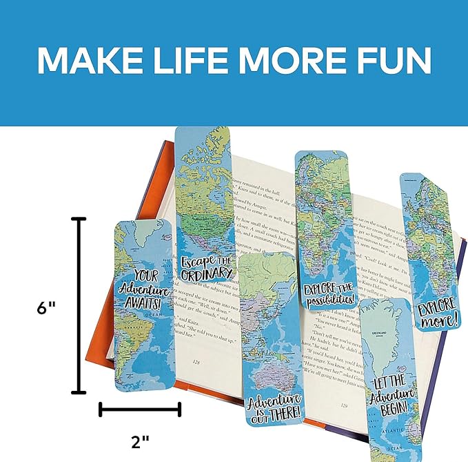 Fun Express 2" x 6" Bulk 48 Piece World Map Multicolor Cardstock Bookmarks - Great for School Incentives and Learning Activities
