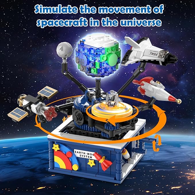 Planet Rotatable Space Sets with Light - Earth & Moon Space Exploration Building Toys with Shuttle Spaceship Science Kits Building Blocks Gifts for Kids Age 8+ Years Old Boys Girls(554 PCS)