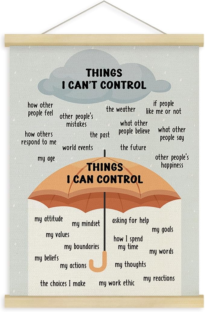 Fewgb Things I Can Control Umbrella Wall Art Poster Decor, Mental Health Hanging Poster Framed Hanger for Therapist Therapy Office Classroom, School Counselor Psychologist Office Picture Prints 12x16