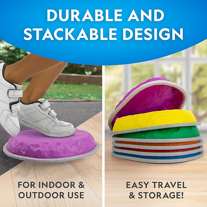 Blue Marble National Geographic Stepping Stones for Kids – 7 Durable, Non-Slip Stones Encourage Toddler Balance & Motor Skills, Indoor & Outdoor Toys, Balance Stones, Obstacle Course