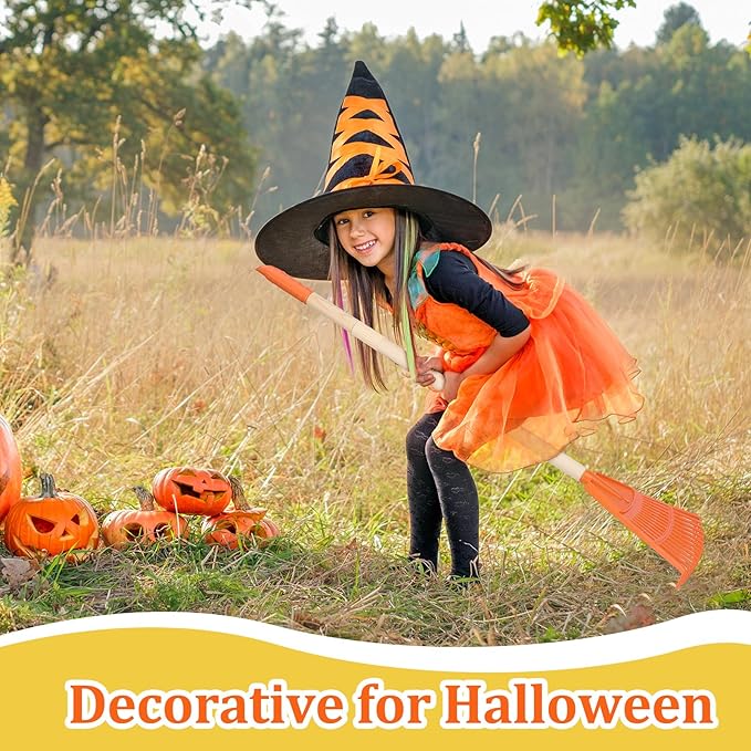 Therwen 12 Pcs Kids Rakes for Leaves 31'' Child Size Plastic Lawn Rakes, Garden Rakes with Plastic Rake Head and Wooden Handle, Kids Gardening Tools for Camping Debris Flower Beds, Boys Girls Gifts