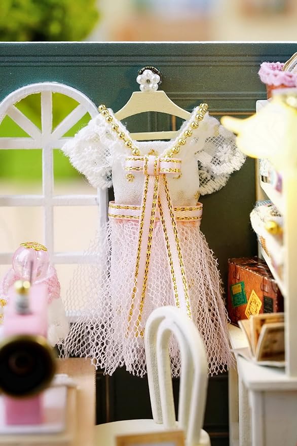 CUTEROOM DIY Doll House Miniature Furniture Wooden House Kit with Dust Cover & LED Light and Accessories - New Three Styles QT Series Dollhouse (QT047)