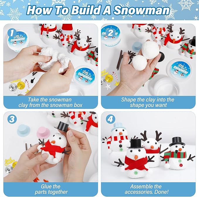 20 Pack Snowman Kit, DIY Christmas Craft for Kids, Build a Snowman Kit Indoors Decorations, Creative Air Dry Clay Modeling Crafts Kit for School Winter Party Activities, Christmas Perfect Kids