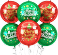 Xmas Foil Balloons Red Green Merry Christmas Printed, 6 Pcs Xmas Round Balloons, 22 Inch Big Round Foil Balloon For Christmas Party Decorations