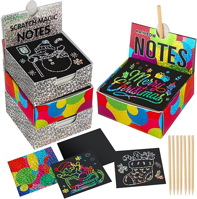 Mocoosy 400 Sheets Holographic Scratch Art Mini Notes for Kids, Glitter Rainbow Scratch Off Paper Arts Crafts Magic Scratch Note Cards Party Favor Supplies Goody Bag Stuffers Gift Box for Girls Boys