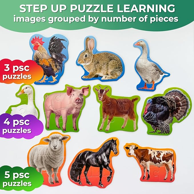 QUOKKA Toddler Puzzles Ages 2-4 - Large Floor Puzzles for Kids 3-5 - 8 Realistic Animal Shapes | Extra Thick Cardboard | Preschool Learning Game - 40 Big Piece Gift for Toddlers 1-3 Years Old