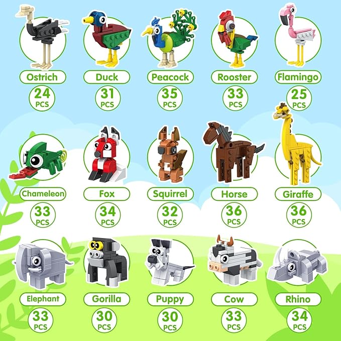 30 Packs Party Favors for Kids - STEM Toys Mini Animals Building Blocks Sets for Goodie Bags Stuffers Classroom Prizes, Valentines Day Birthday Gifts for Boys Girls Ages 6+