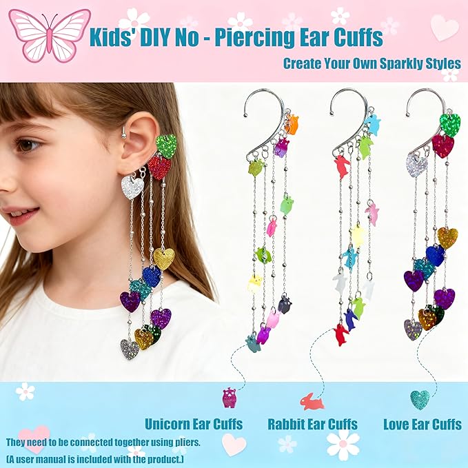GO2HEJING Charm Bracelet Making Kit for Girls, Jewelry Making Kit for Girls 8-12, Ear Cuff/Necklace Craft Kit, Cute Face Temporary Tattoos for Kids, Unicorn Toys for Teenage Birthday Gift (Forest)