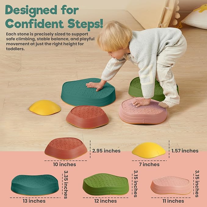 Stepping Stones – Indoor & Outdoor Obstacle Course Toys for Kids – Montessori Sensory & Motor Skill Development, Coordination & Active Play – Textured Educational Play Set