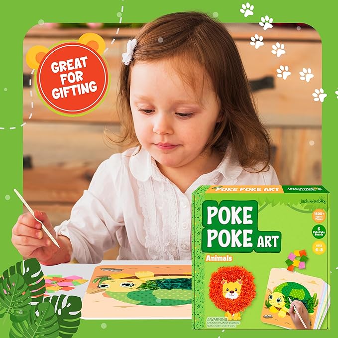 jackinthebox Poke Poke Art – Animals Theme, Mess-Free Fabric Art and Craft, Flower Pressing Kits, Gift for Kids, Girl Gifts, Boy Gift, Toys for Girls and Boys Ages 4 5 6 7 8