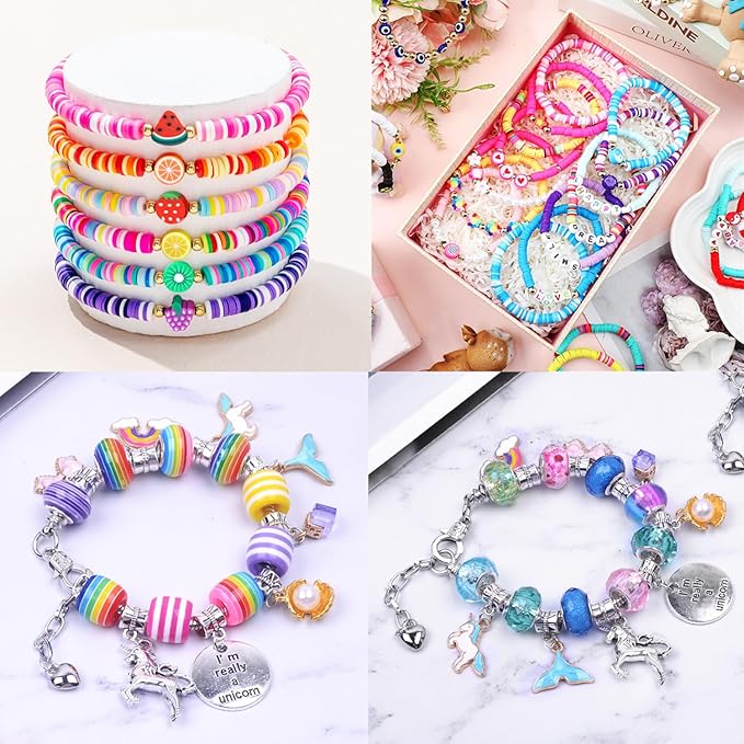 2880pcs Girls Toys Bracelet Making Kit,Beads Charm Jewelry Making Kit Supplies,Clay Beads Unicorn/Mermaid Crafts Birthday Christmas Gifts for Girls