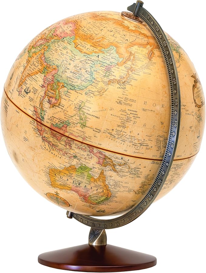 Replogle Illuminated World Globe with Stand, 12 Inch diameter light up globe with 3-D Raised Relief Texture. Perfect for Children And Kid's Classroom and home Decor, Made In USA. (Antique)