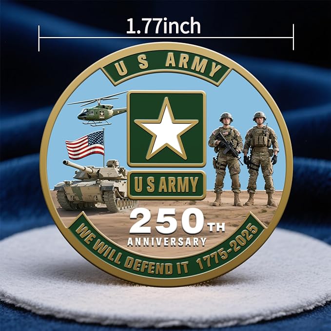 250th Anniversary U.S. Armed Forces Commemorative Coin - Patriotic Military Collectible with Engraved Service Branch Insignia，Patriotic Marine Corps Collectible (Army)