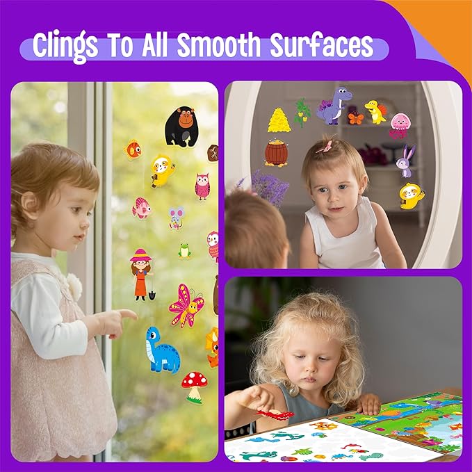 Reusable Sticker Activity Pad, 5 Large Size Scenes, 5 Coloring Pages & 270 Reusable Stickers, Statistic Sticker Pad for Preschool, Kids