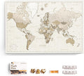 Canvas World Map with Cork Pin Board - English Lettering - Decorative Wall Decoration for All Rooms - Canvas Pictures with World Map Motif (120x80 cm, Pattern 8)