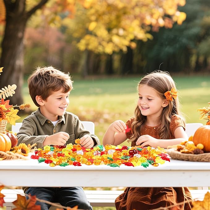 150pcs Fall Vase Filler for Thanksgiving Fall Sensory Bin Filler Acrylic Pumpkin Leaves Gems Corns Gems Acorns for Centerpieces Table Fall Sensory Bin Filler Autumn Thanksgiving Home Decoration